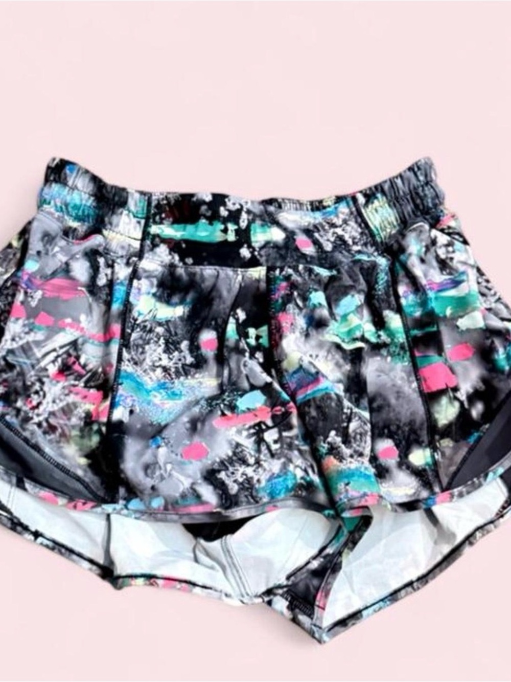 lululemon athletica Abstract Splash Print Shorts — Black, Pink, Teal, Blue